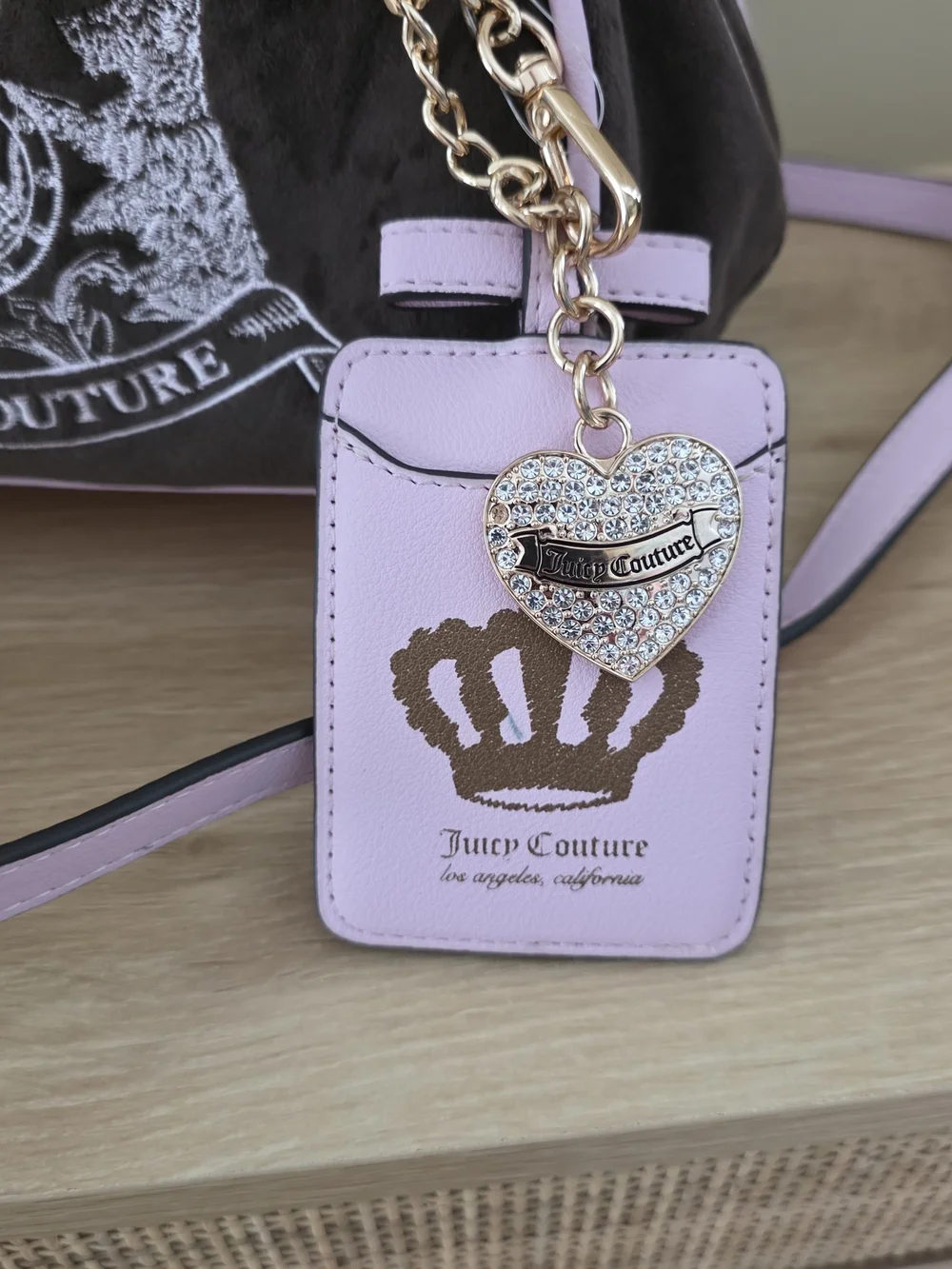 Juicy Couture Scottie Mini Satchel Purse Bag Pink-Trim Brown Velvet Body